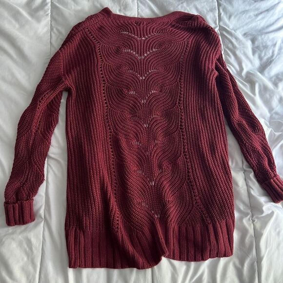 Juniors' SO® Oversized Open Front Cardigan Size XS Burgundy - Picture 7 of 11